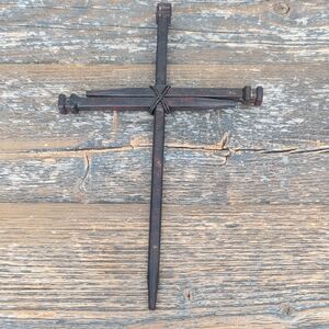Three Driven Nails Rustic Iron Wall Hanging Cross - Railroad Spike Cross